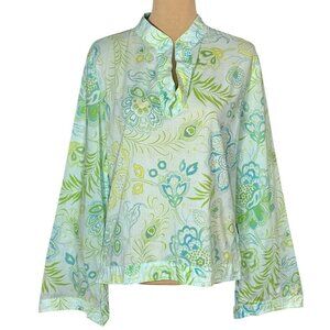 VTG Victoria’s Secret Boho Floral Top Sz.M Green Fine Cotton Peasant Coastal